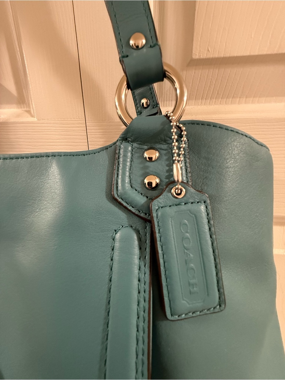 Coach Campbell Belle Carryall Robin’s Egg Blue Leather Shoulder Tote NWT - Picture 7 of 13